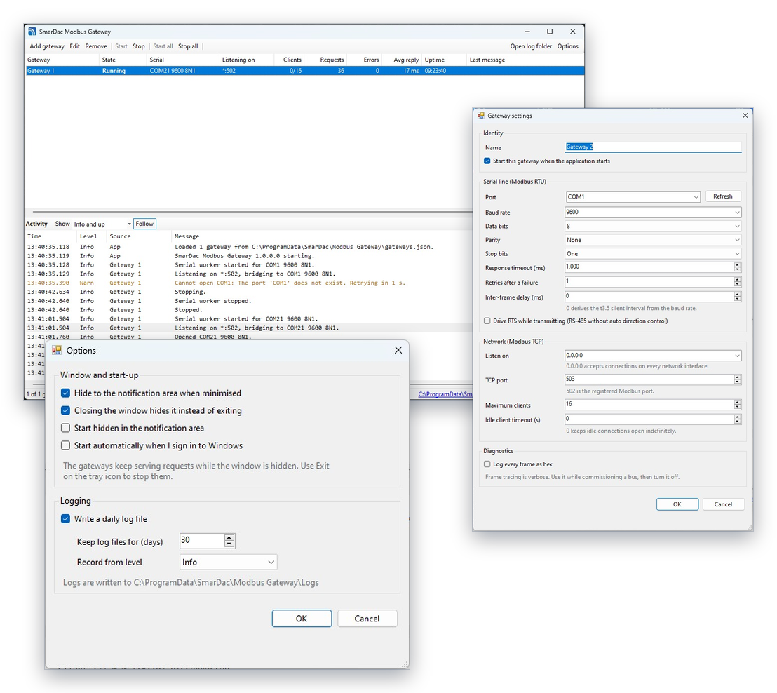 SmarDac Data Tools screens